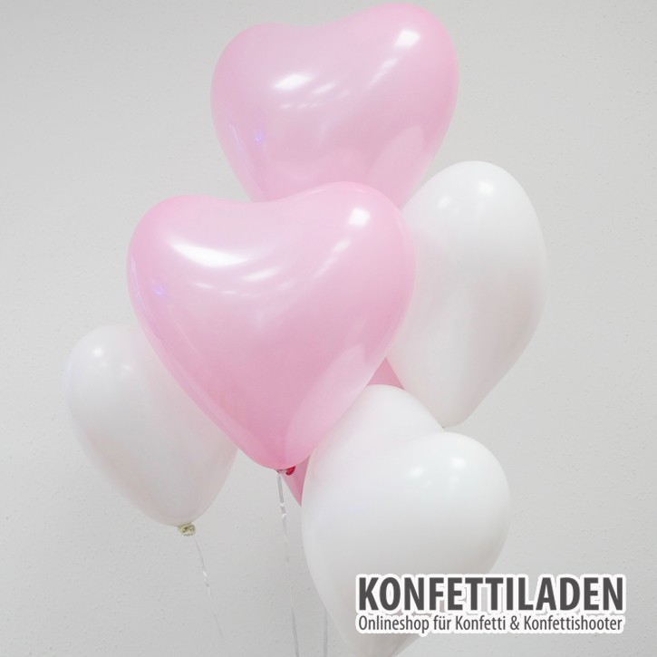 50 Herzenballons - Weiss/Rosa Mix