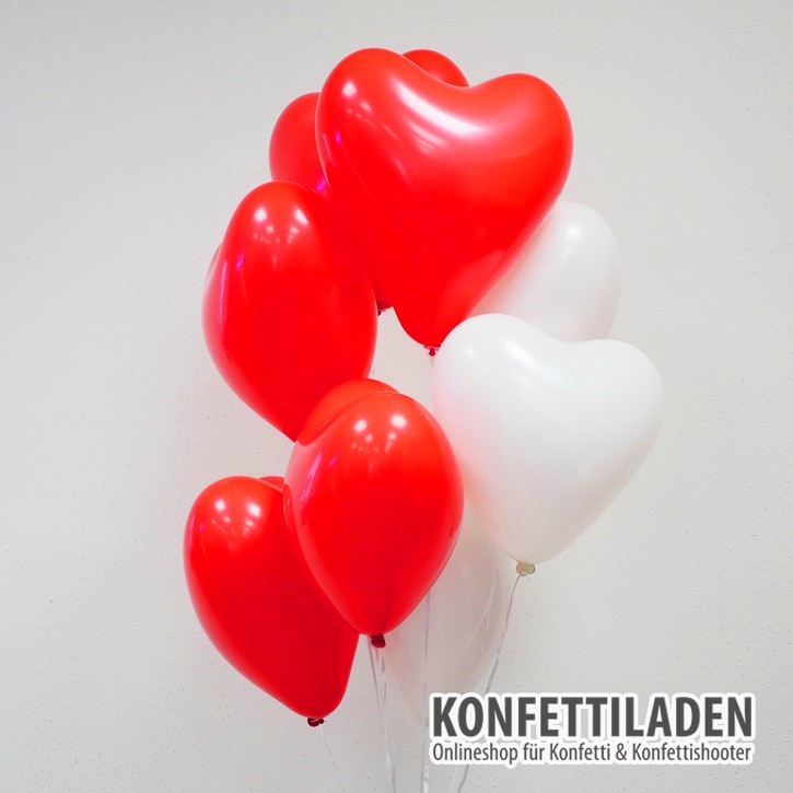 50 Herzenballons - Weiss/Rot Mix