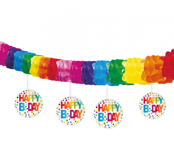 Girlande Multicolor mit Happy Birthday Banner