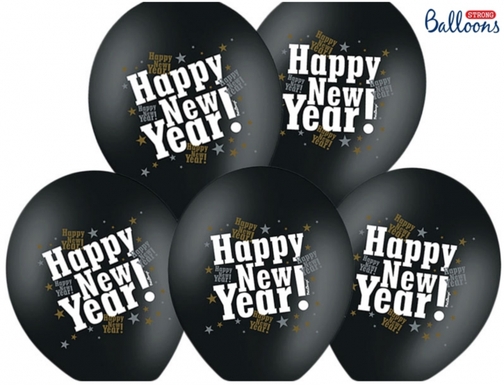 Happy New Year Luftballons - Schwarz Metallic
