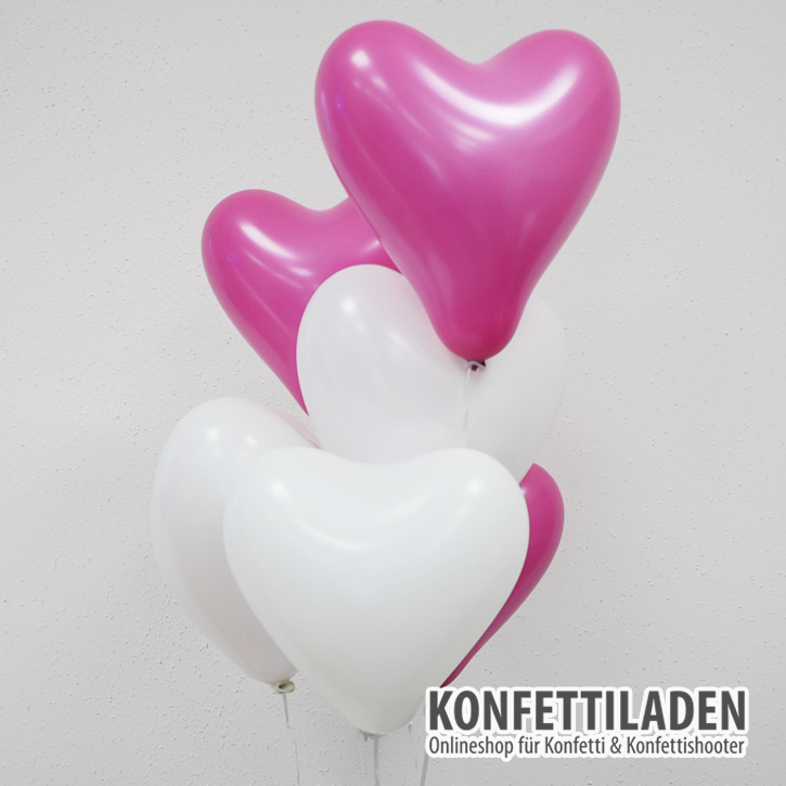 50 Herzenballons - Weiss/Pink Mix